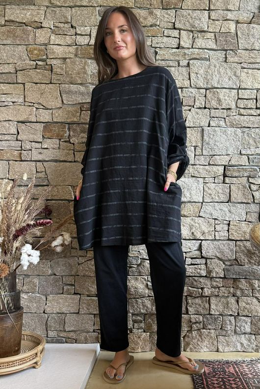 Porto Button Back Breton Tunic Black